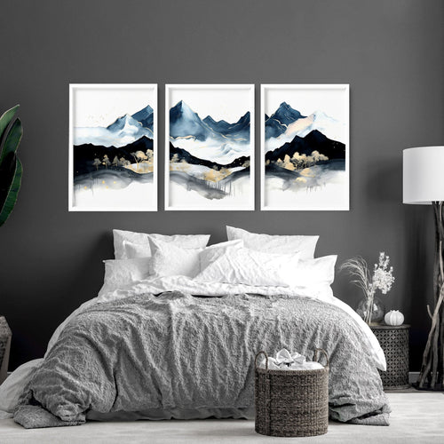 3 Piece Picture Frame Set – Nordic Teal Landscape Prints