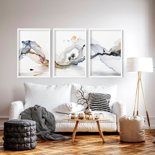 Framed print set of 3 | Landscape wall art for Living room
