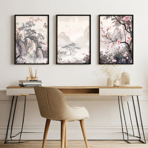 Large Artwork For Walls | Set of 3 Chinoiserie Wall art Prints
