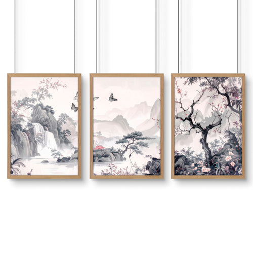 Large Contemporary Wall Art | Set of 3 Chinoiserie Wall art Prints