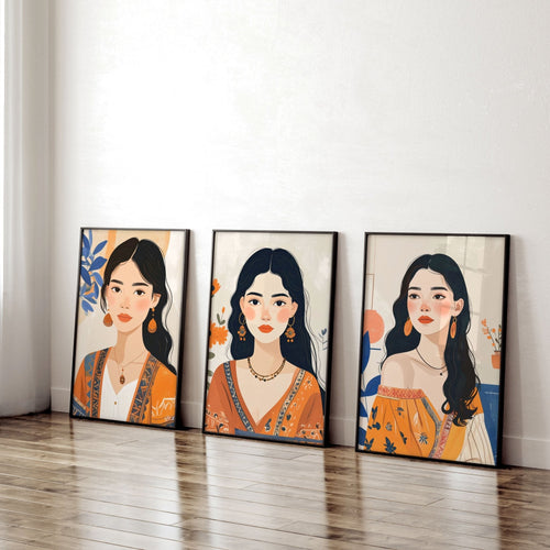Large Framed Prints | Set of 3 Boho Women Wall art Prints