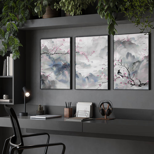 Large Modern Wall Art | Set of 3 Chinoiserie Wall art Prints
