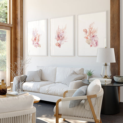 Large Paintings For Wall | Set of 3 Seashells Wall art Prints