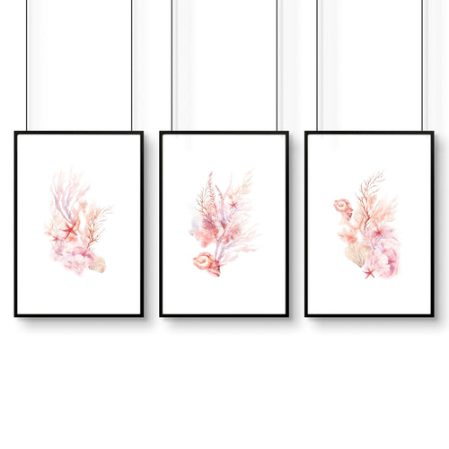 Large Paintings For Wall | Set of 3 Seashells Wall art Prints