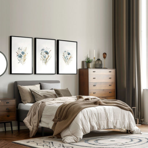 Large Picture For Bedroom | Set of 3 Botanical Art Prints
