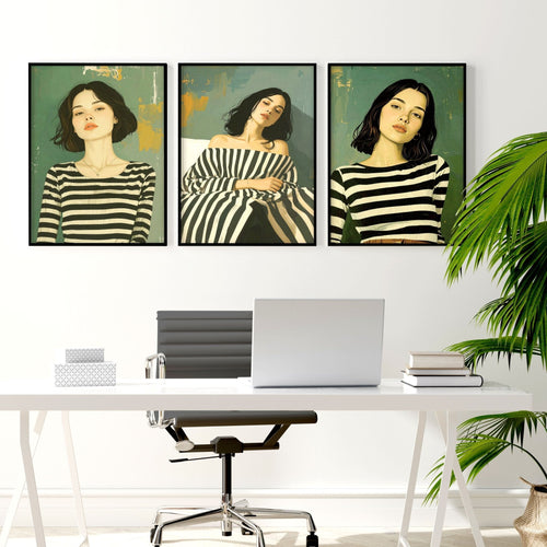 Large Picture Frames For Walls | Set of 3 Boho Women Wall art Prints