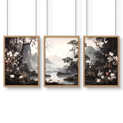 Large Pictures With Frames | Set of 3 Chinoiserie Wall art Prints