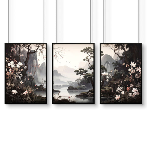 Large Pictures With Frames | Set of 3 Chinoiserie Wall art Prints