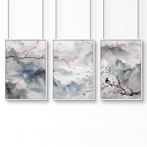 Large Print For Wall | Set of 3 Chinoiserie Wall art Prints