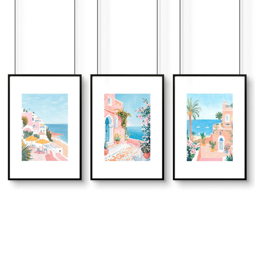 Large Wall Pictures Living Room | Set of 3 Beach Decor Wall art Prints