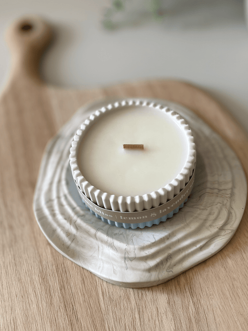 Lemon & Lavender Stoneware Soy Candle – Soothing Bedtime Aroma