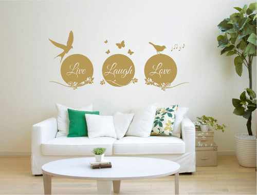 Live Laugh Love Wall Sticker with Birds and Floral Design