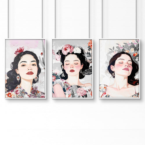 Living Room Art Paintings | Set of 3 Boho Women Wall art Prints