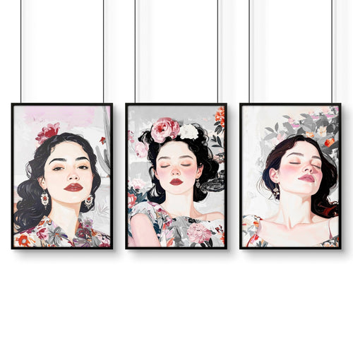 Living Room Art Paintings | Set of 3 Boho Women Wall art Prints