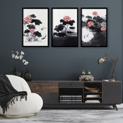 Living Room Canvas | Set of 3 Asian Inspired Wall art Prints