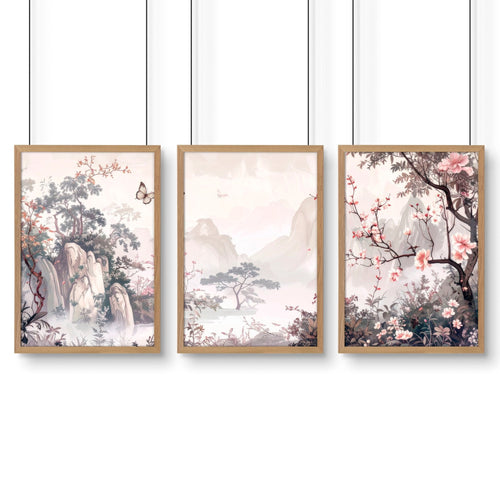 Living Room Picture Wall | Set of 3 Chinoiserie Wall art Prints