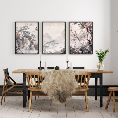Living Room Picture Wall | Set of 3 Chinoiserie Wall art Prints