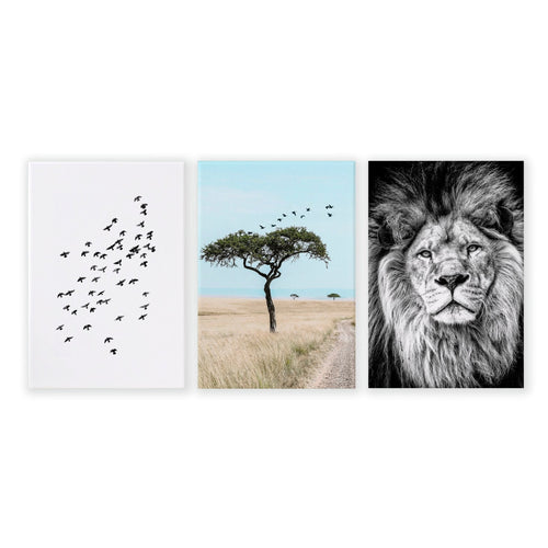 Living Room Wall Art Canvas | Set of 3 African Wildlife Wall art Prints