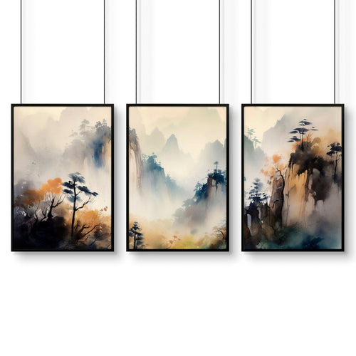 Living Room Wall Decor Modern | Set of 3 Asian Inspired Wall art Prints