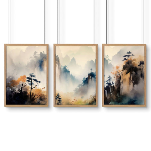 Living Room Wall Decor Modern | Set of 3 Asian Inspired Wall art Prints