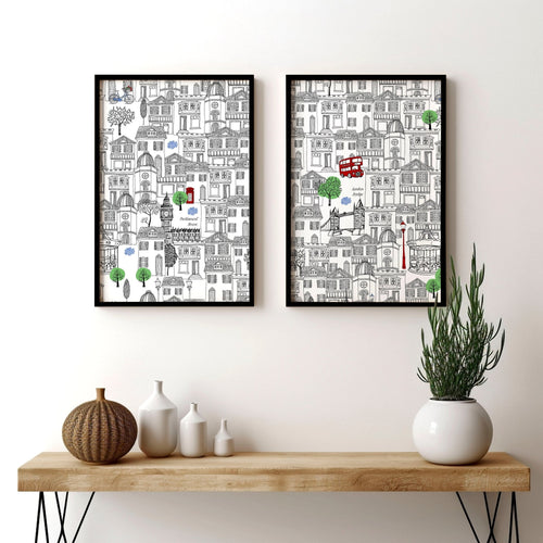 Wall art London | Set of 2 framed travel posters