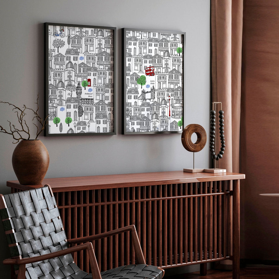 Wall art London | Set of 2 framed travel posters