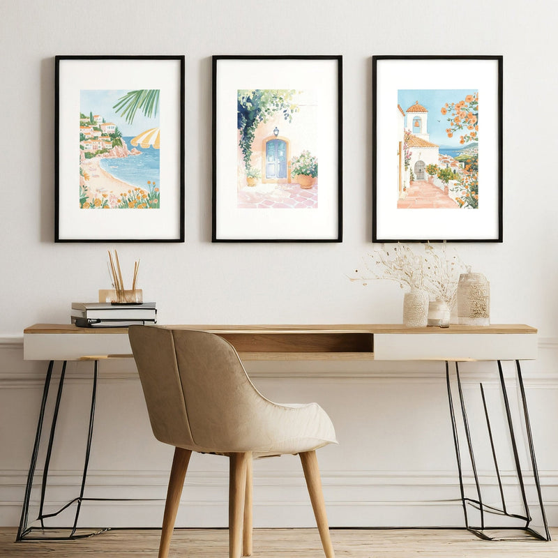 Long Rectangular Wall Decor | Set of 3 Beach Decor Wall art Prints