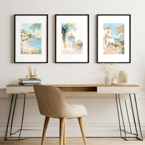 Long Rectangular Wall Decor | Set of 3 Beach Decor Wall art Prints