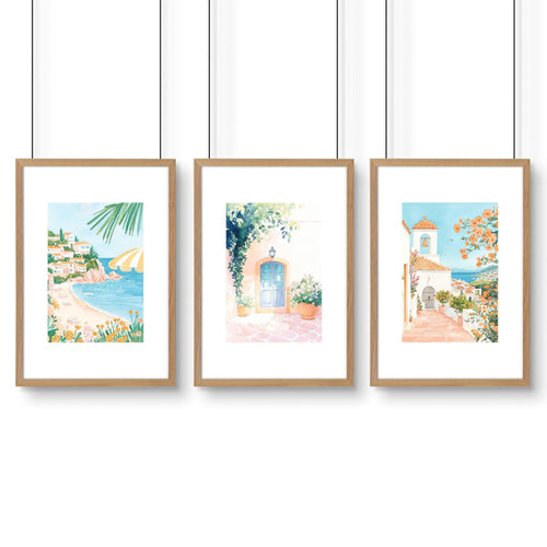 Long Rectangular Wall Decor | Set of 3 Beach Decor Wall art Prints