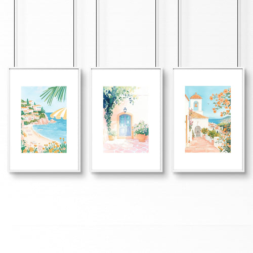 Long Rectangular Wall Decor | Set of 3 Beach Decor Wall art Prints