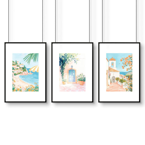 Long Rectangular Wall Decor | Set of 3 Beach Decor Wall art Prints