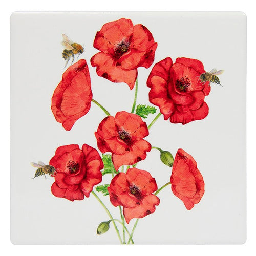 Bee-Tanical Ceramic Coaster Poppy