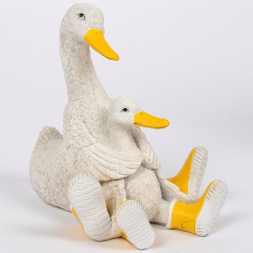 Quackers Seated Hugging Duck With Duckling Figurine