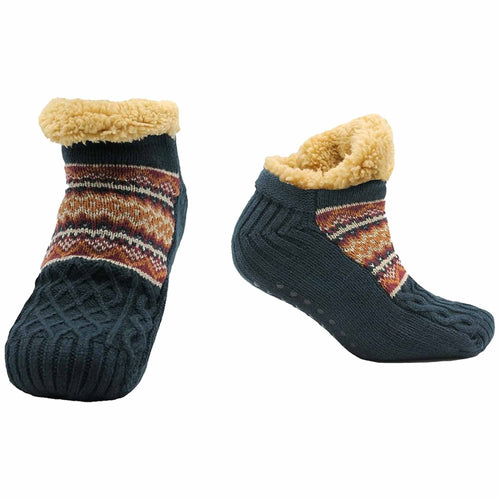 Sock Stack Slipper Socks Sherpa Lined Warm Nordic Fair Isle Non Slip Indoor Winter House