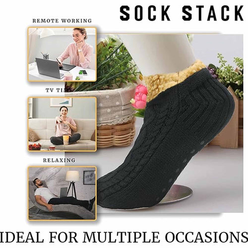 Sock Stack Slipper Socks Sherpa Lined Warm Nordic Fair Isle Non Slip Indoor Winter House