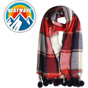 Sock Stack Luxurious Oversized Soft Touch Scarf Blanket With Pom Poms Red And Pink Check