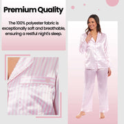 Daisy Dreamer Womens Satin Silk Pyjama Set Long Sleeve Dress Shirt Collar Loose Fit Pants