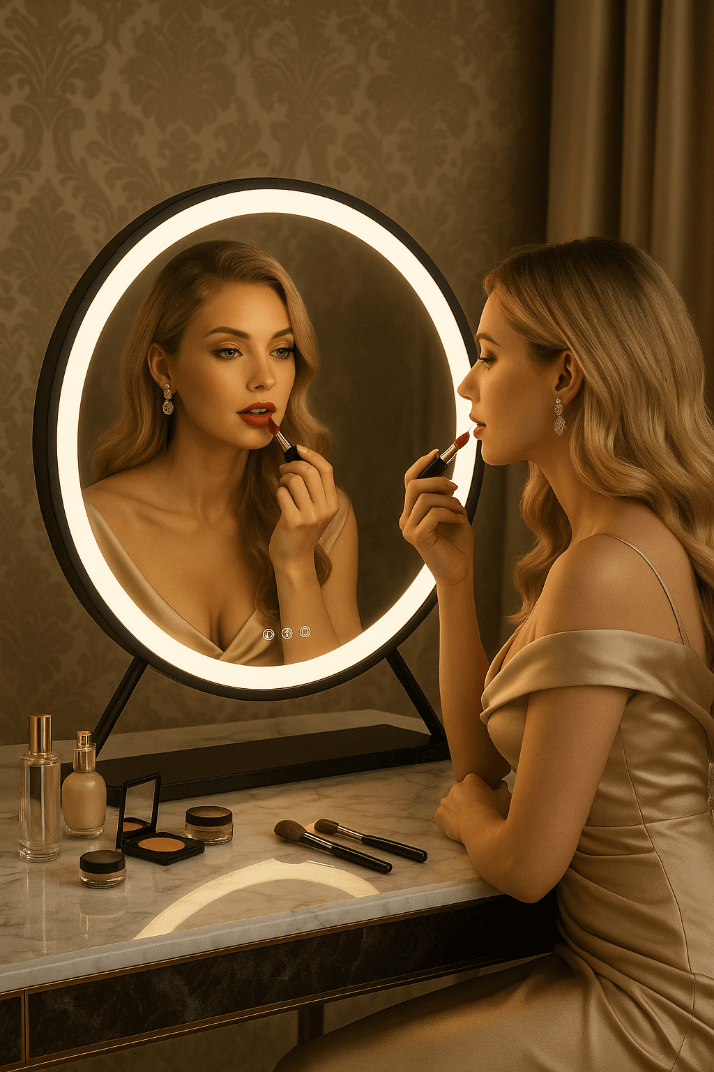 Grace Round Hollywood Mirror Black 60x67cm