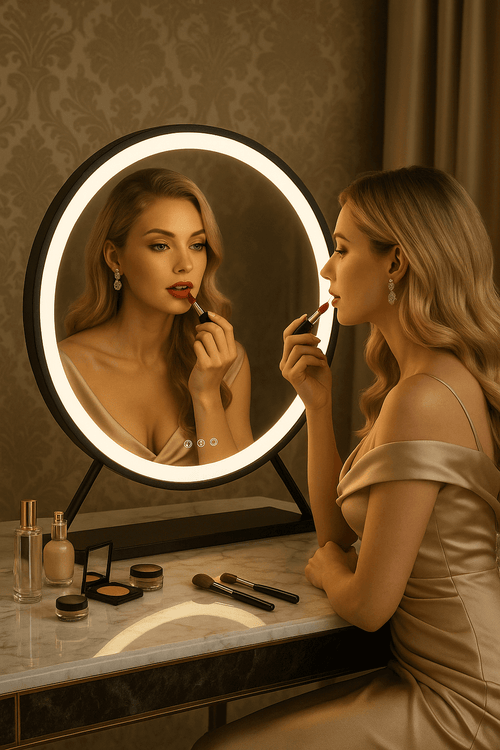 Grace Round Hollywood Mirror Black 60x67cm