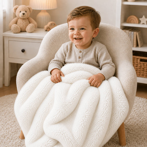 Luxury Faux Fur Baby Blanket  - White