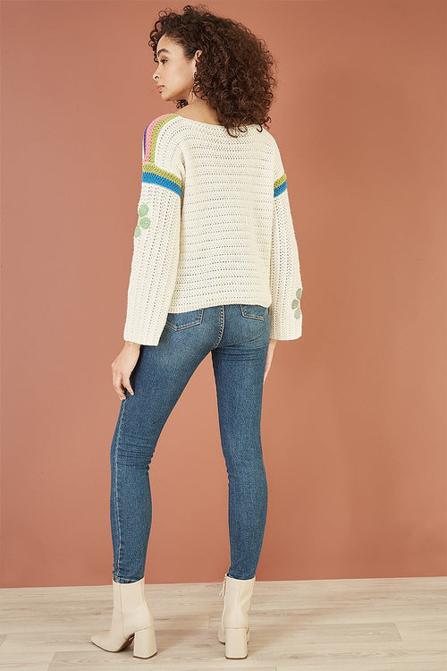 Yumi Cream Crochet Flower Jumper