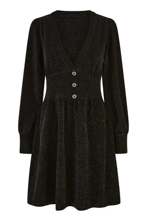 Yumi Black V Neck Empire Line Knitted Skater Dress
