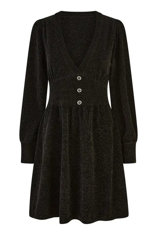 Yumi Black V Neck Empire Line Knitted Skater Dress