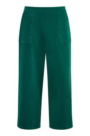 Yumi Green Cord Cropped Wide Leg Trousers With Pockets