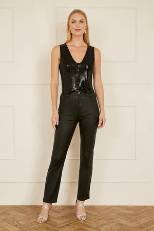 Yumi Black Sequin Waistcoat With Knitted Back