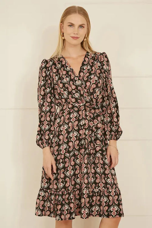 Yumi Black Ikat Long Sleeve Skater Dress