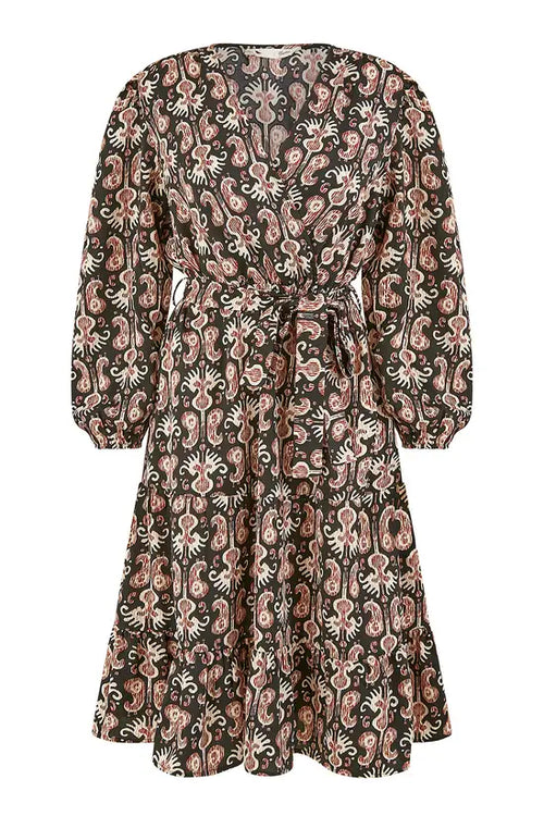 Yumi Black Ikat Long Sleeve Skater Dress