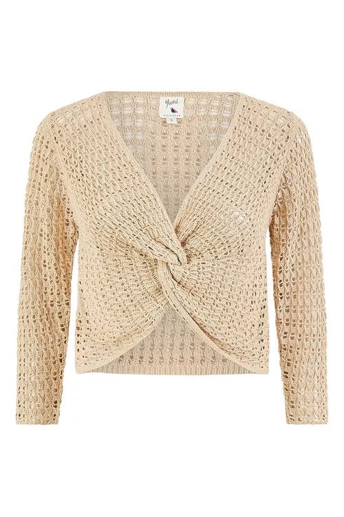 Yumi Beige Cotton Crochet Knitted Top