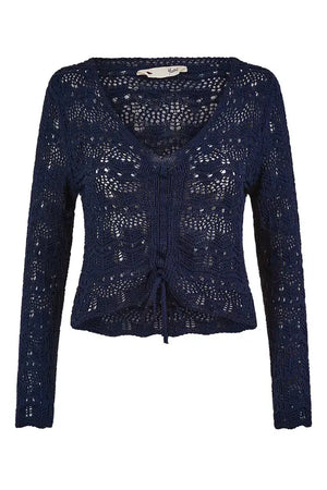 Yumi Navy Crochet Top With Front Ruching
