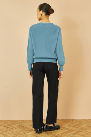 Yumi Blue Relaxed Fit Cardigan With Stitch Detail